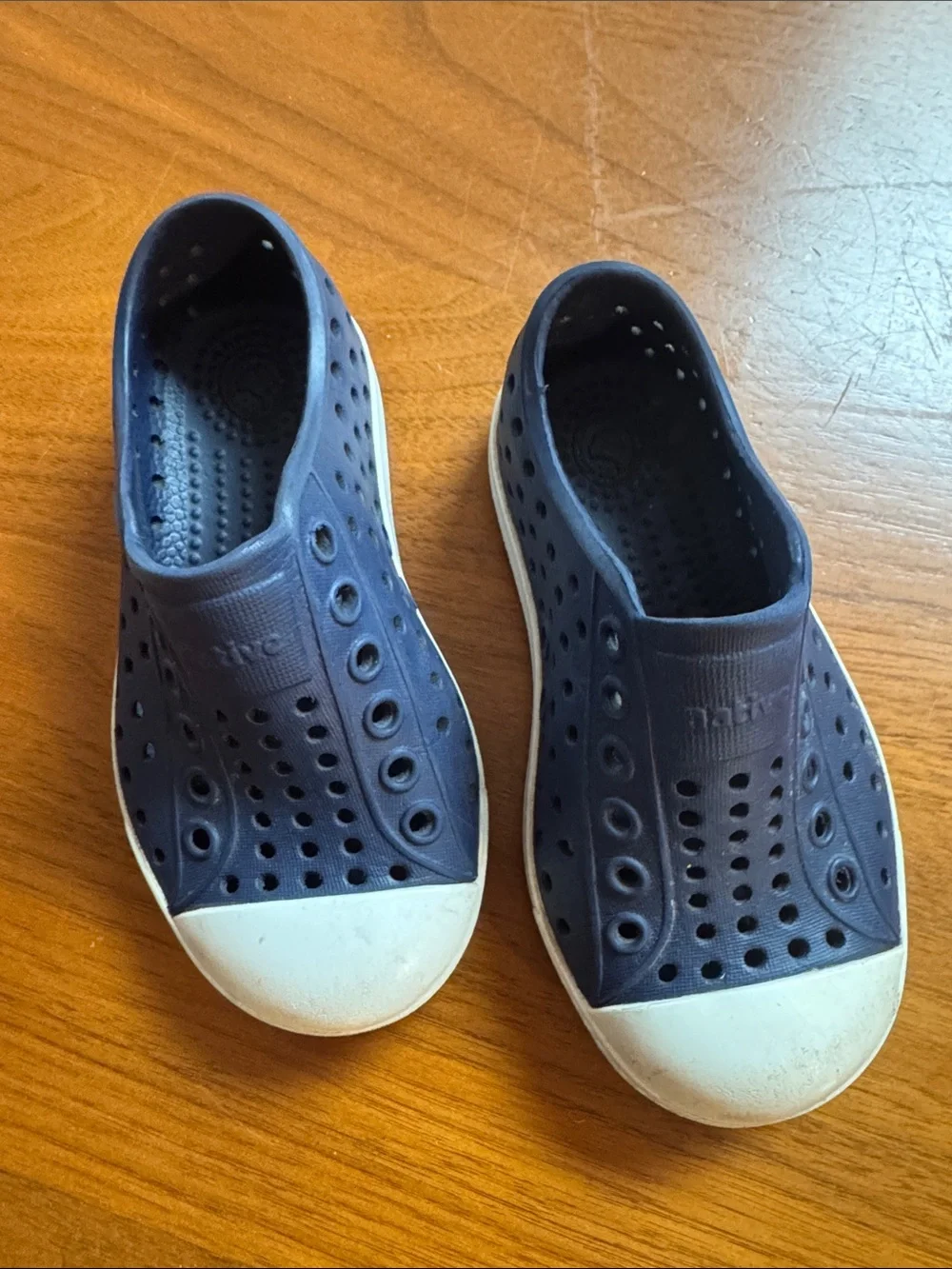 Native Shoes Kids Navy Blue Slip-On Water Sneakers with White Toe Caps